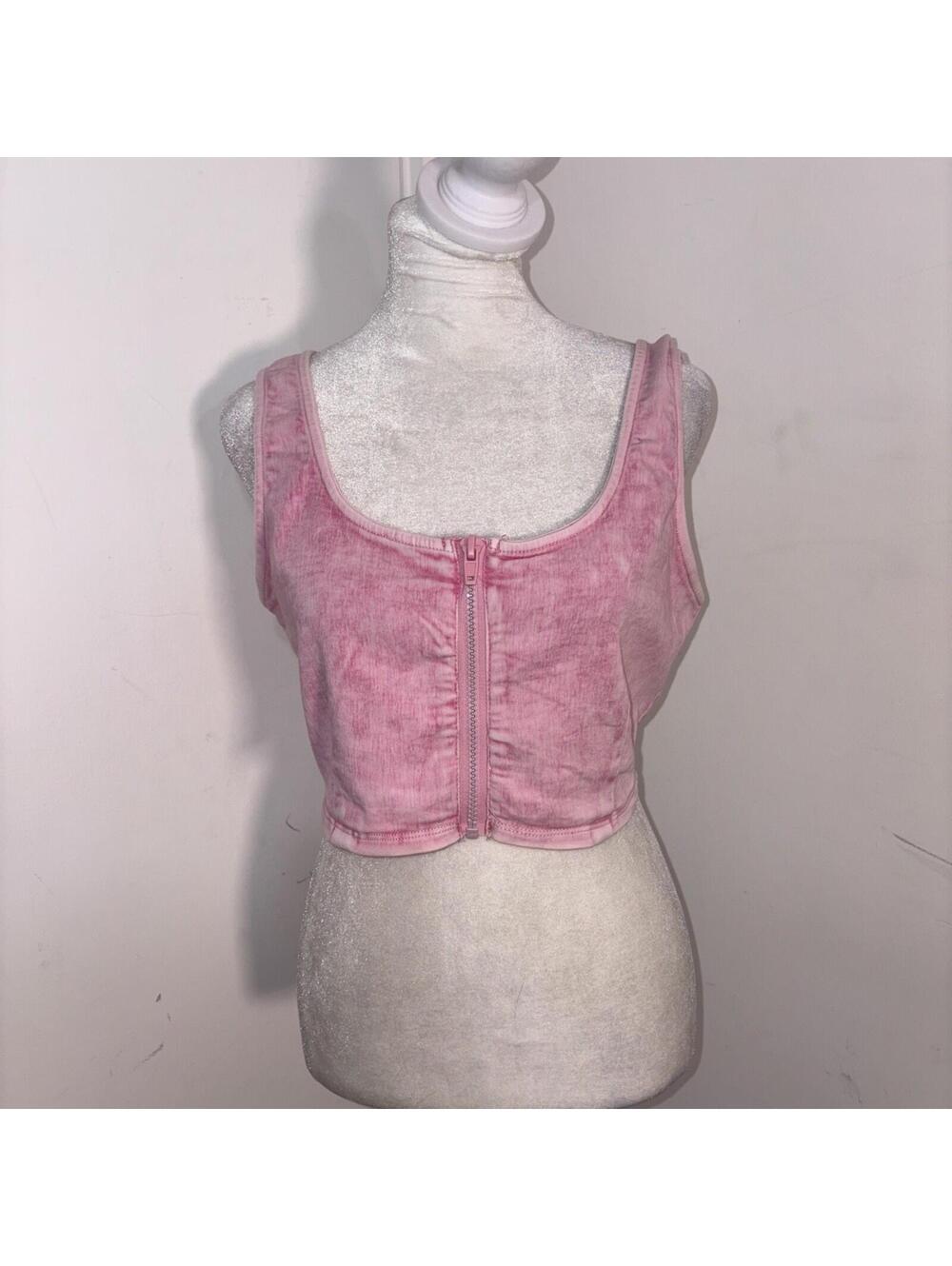 C’est Toi Pink Top S  Full Zipper Close Front Cropped Cotton/poly/spandex